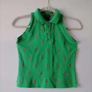 Ralph Lauren Girl Green Embroidered Logo Sleeveless Collared Polo Size L (12/14) - Picture 1 of 6