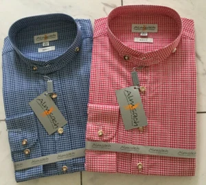 Trachtenhemd Herren Karohemd Trachten Hemden Stehkragen Almsach Blau Weiß Rot - Bild 1 von 7