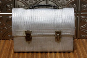 Vintage Domed Silver Aluminum Checkered Lunch Box Miner's Pail With Thermos - Picture 1 of 7