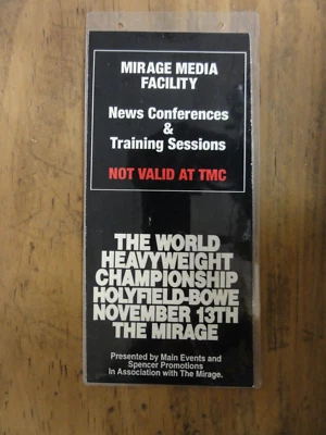 Tarjeta de cordón de prensa Holyfield Bowe Media para sesiones de entrenamiento 13 de noviembre 1992 Foto 1 de 3