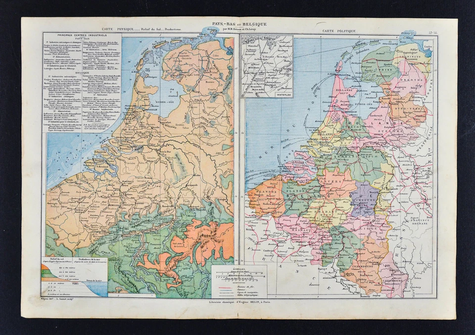 1885 Drioux Map - Political & Physical Netherlands Holland Belgium Amsterdam - Image 1 of 1