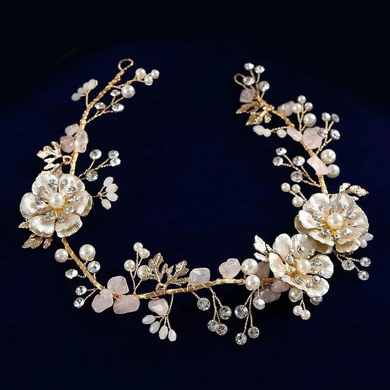 36 x 4cm Handmade Gold Flower Wedding Bridal Head Pieces Hair Band Accessories - Image 1 of 4