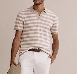 Country Road Mens Polo Shirt Sz M Beige White Stripe Cotton Knit EUC CZ - Bild 1 von 7