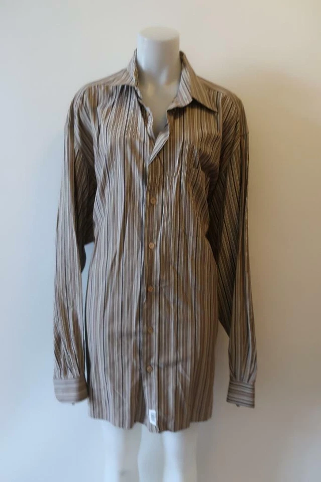 MENS ERMENEGILDO ZEGNA BROWN/TAN STRIPE BUTTON DOWN SZ 2XT* - Image 1 of 1