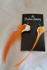 Earrings Dangle Sea Shell Long Orange Feather Jewelry Costume New Handcrafted 