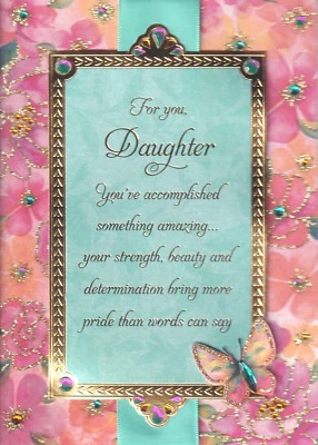 PAPYRUS GRADUATION CARD NIP MSRP $7.95 DAUGHTER(PINK/TURQUOISE) CARD (K4) - Image 1 of 3