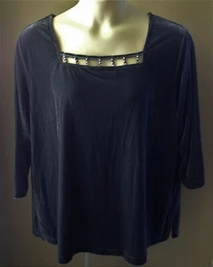Quacker Factory RHINESTONE EMBELLISHED VELVET TOP 2X 22W-24W NWT Shirt NEW Gray - Picture 1 of 2