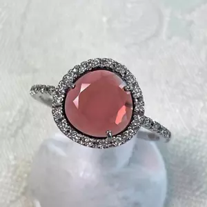 18k White Gold Cocktail Ring with Almandine Garnet and Diamonds, Size US5.5 - Picture 1 of 16