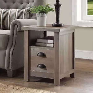 Modern Farmhouse End Table Sofa Bedside Nightstand Side Table, Rustic Gray - Picture 1 of 5