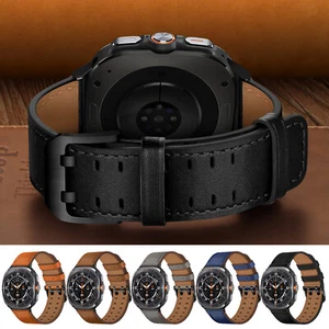 Leather Strap Double Buckle Watch Band 47MM For Samsung Galaxy Watch Ultra NEW - Picture 1 of 43