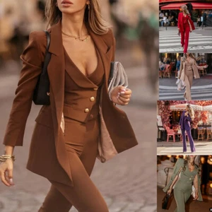 Dressy Women Suit Peak Lapel Double Breasted Business Workwear Casual Outfits - Picture 1 of 15