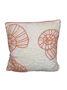 Searsport Snail Shell Nautical Cream/Coral Chenille Cotton Decorative Throw Pill - Picture 1 of 4