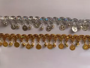 Metall Zopf mit Glocken Glockenborte mit Münze SILBER oder Gold 1" 2,5 cm x 1 YARD - Bild 1 von 1