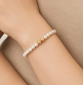 9ct Gold Pearl Bracelet and 9ct Gold Ball Beads with Natural Freshwater Pearls - Picture 1 of 13