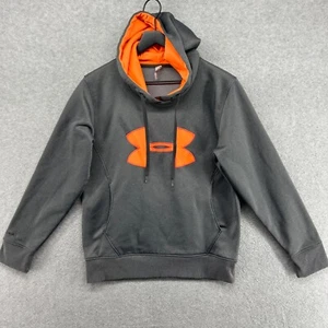 Under Armour Hoodie Mens Size Medium Semi Fitted Gray Orange Logo Pullover - Picture 1 of 9