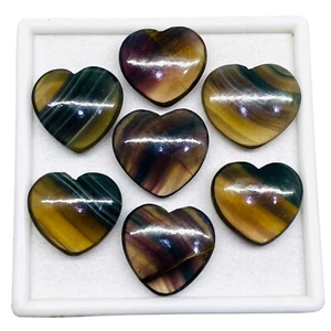7 Pcs Natural Bi Color Fluorite 24-25.5mm Heart Cabochon Untreated Gemstones Lot - Picture 1 of 12