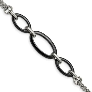 Stainless Steel And Black Ceramic Polished Bracelet - Picture 1 of 5