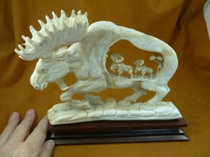 (moose-43) Moose Elk bull cutout of shed ANTLER figurine Bali detailed carving - Picture 1 of 7