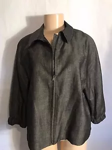 TALBOTS BRAND GRAY WOVEN LINEN SWING JACKET 3/4 SLEEVES/ ZIP FRONT SIZE 6P - Picture 1 of 4