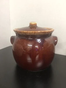 VTG Hull Pottery Brown Drip Glaze 2 qt Bean Pot Cookie Jar Oven Proof USA w Lid - Picture 1 of 6