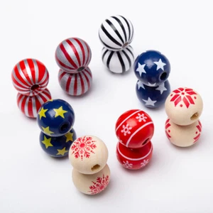 20X Round Printed Wooden Beads For Christmas Decor Making Art Crafts Beads 16mm - Picture 1 of 11