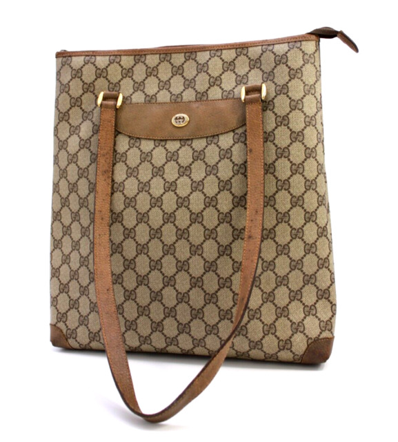 GUCCI GG Supreme Monogram Small Zippered Tote Dark Brown 1233224