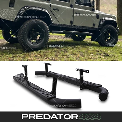 PREDATOR4X4 SIDE STEP PAIR STEPS FOR LAND ROVER DEFENDER 110 OEM FITTING BLACK RUNNING BOARD
