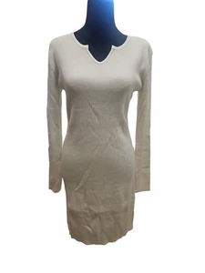 Neu mit Etikett weißes langärmeliges Bodycon Rippe Strickkleid groß - Bild 1 von 4