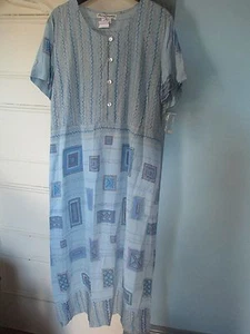 NORM THOMPSON ~ Neu ~ Rayon KLEID Größe 16 blau geblümt neu Pull-On EZ Care Made USA - Bild 1 von 11