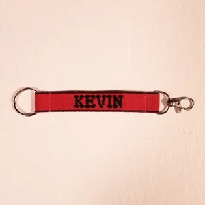 KEVIN Embroidered Name Strap Key Ring Keychain with Clasp Red & Black - Picture 1 of 9