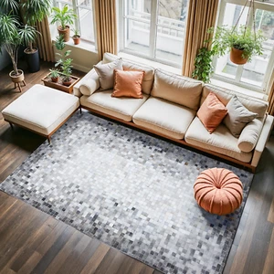 Leather Area Rug Urban Art Ombre Handstitched Multi-colored Rectangle Shape Rug - Picture 1 of 8