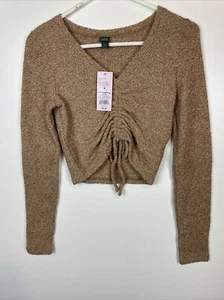 Women's Long Sleeve V-Neck Ruched Front Fitted Sweater Knit T-Shirt - Wild Fable - Picture 1 of 3