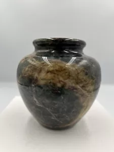 Vaso vintage in marmo pesante rotondo grigio scuro e marrone venato arredo casa 4,5"/10 cm - Foto 1 di 10