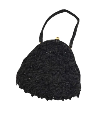 Cartera Walborg vintage años 50 con cuentas hoja pluma negra 7x7 Japón excelente Foto 1 de 4