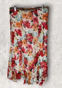 VTG Notation Skirt Midi Floral Orange Red Lined Ruffle Gypsy Peasant Boho 2X - Picture 1 of 5