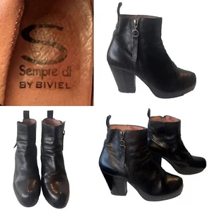 S SEMPRE DI BY BIVIEL Black Leather Hidden Platform, Ankle Boots 38/8US-AUS/6UK - Picture 1 of 14