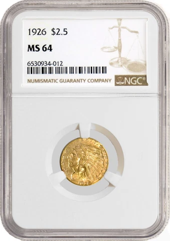1926 $2.50 Indian Head Quarter Eagle Gold NGC MS64 Brilliant Uncirculated Coin Cover