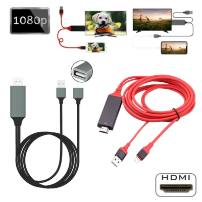 For iPhone iPad iPod Android 1080P HDMI Mirroring Cable Phone to HDTV Adapter - Image 1 of 4