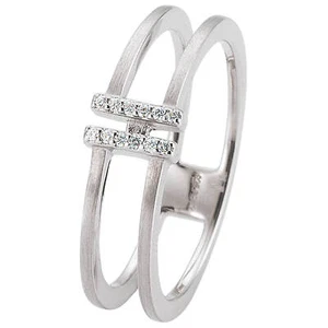 Ring 2-reihig 585 Gold Weißgold mattiert 12 Diamanten Brillanten 0,06 Ct. W-Si - Bild 1 von 1