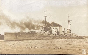 WWI 1914 German Navy Ship S.M Panzerkreuzer Seydlitz Antique RPPC Real Post Card - Picture 1 of 4
