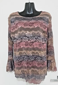 SIZE 14 WOMEN'S LONG BELL SLEEVE AUTUMN COLOR SUJI KIM TOP BLACK SILVER GLITTER - Picture 1 of 3
