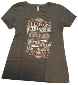 Philippians 4:13 I Can Do All Things T-Shirt Tee Child Lg Adult Small Gray Faith - Picture 1 of 3