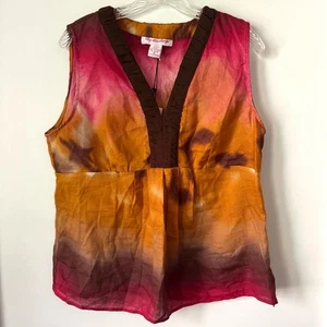 Buntes Leinen Tank Top Damen XL Ombre Boho erdig Y2K Babydoll Beachy Hippie - Bild 1 von 9