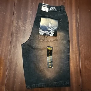 JEAN DA UOMO Y2K SOUTHPOLE STILE JNCO PANTALONCINI NERI GRUNGE BAGGY MENTHO DENIM CO. 36 - Foto 1 di 7