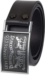 Levi's Genuine Leather Belt -Men's Plaque Bridle Belt With Snap Closure Black - Picture 1 of 6
