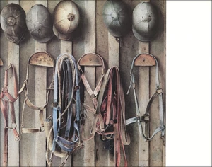 1987 Vintage Print Country Horse Riding Gear Helmets Bridle Southern Rustic Barn - Picture 1 of 3
