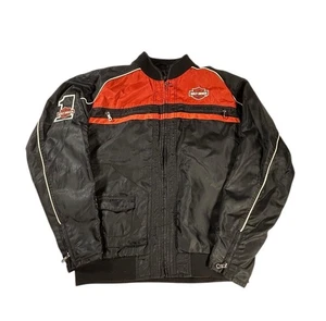 Harley Davidson Motorcycle Jacket Men Large Black Orange Riding Biker Racing #1 - Picture 1 of 9