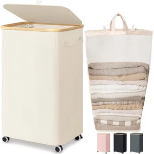 Goodpick Wäschekorb mit Rollen, großer Wäschekorb mit Deckel 100L Tuch... - Bild 1 von 6