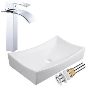 Aquaterior Waterfall Faucet Above Counter Sink Set Ceramic Bathroom Basin Hotel - Picture 1 of 12