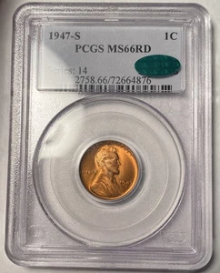 1947-S Lincoln Wheat Cent PCGS MS66RD CAC Looks Undergraded - Picture 1 of 4